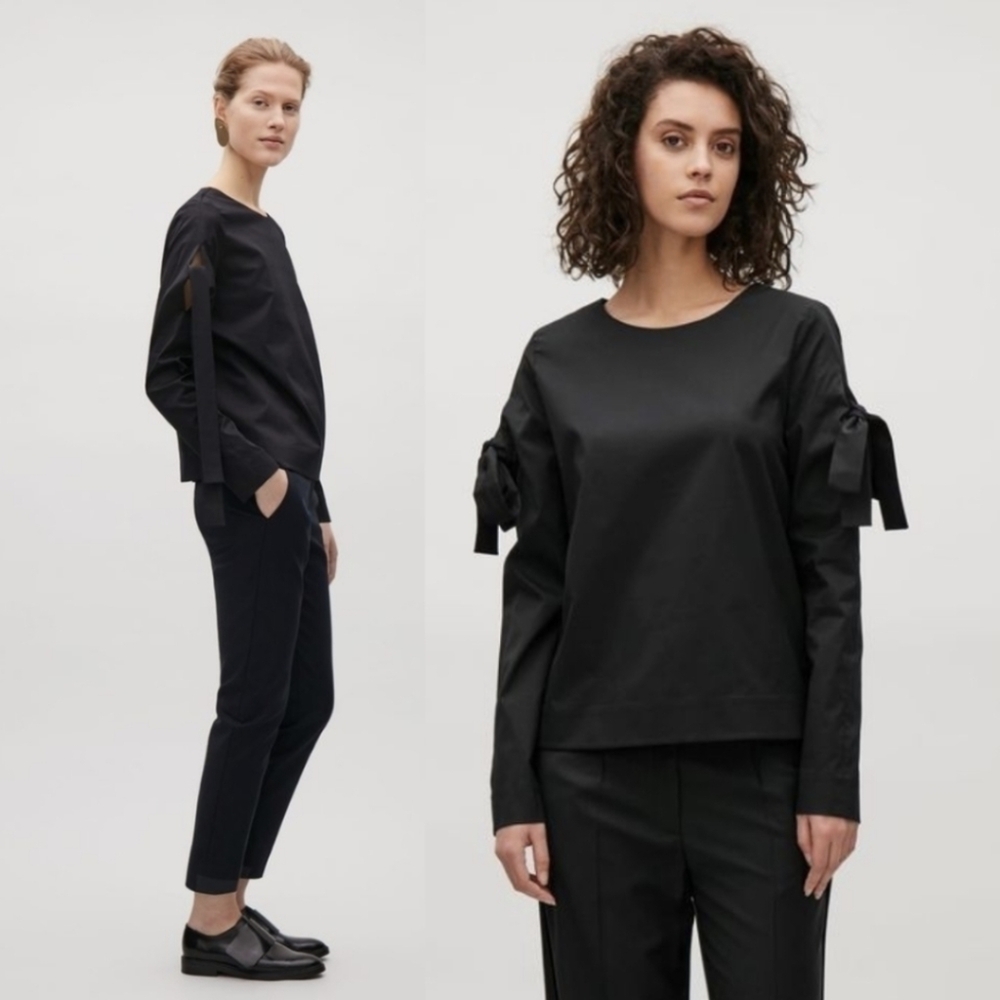COS Black Blouse with Bow Sleeve Detail